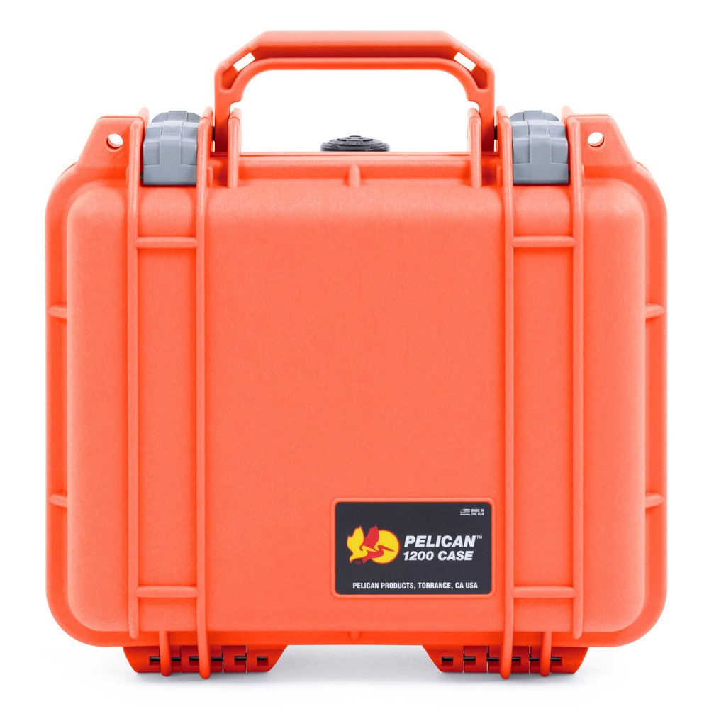 ColorCase Pelican 1200 Case Orange - Small Size Waterproof Case with TrekPak Divider System & Convoluted Lid Foam - Silver Latches