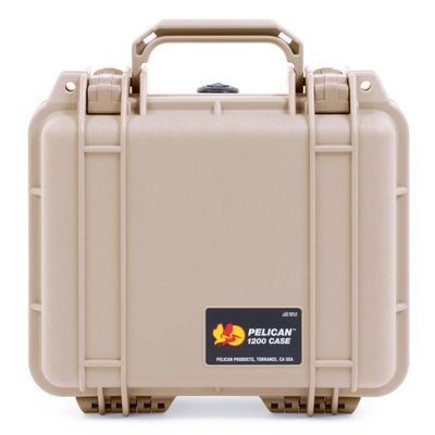 ColorCase Pelican 1200 Case Desert Tan - Small Size Waterproof Case with TrekPak Divider System & Convoluted Lid Foam - Desert Tan Latches