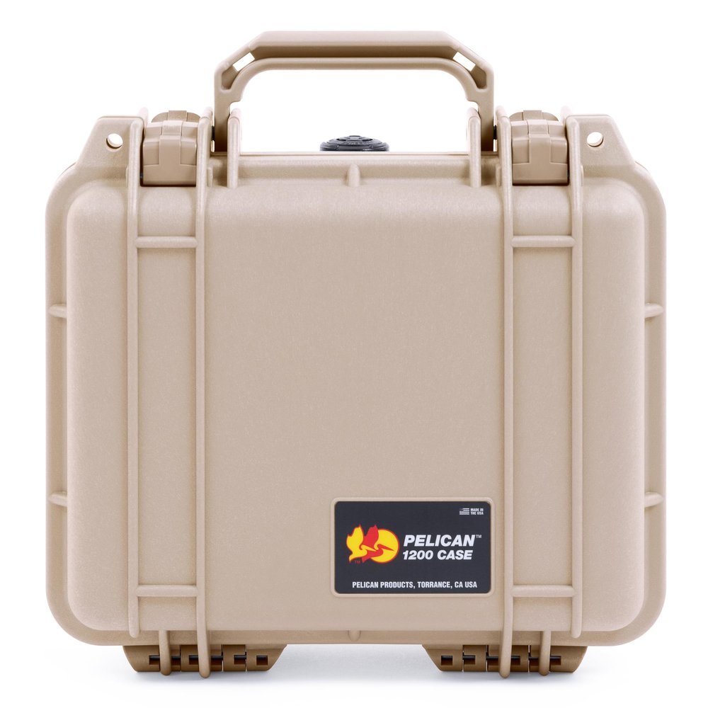 ColorCase Pelican 1200 Case Desert Tan - Small Size Waterproof Case with TrekPak Divider System & Convoluted Lid Foam - Desert Tan Latches
