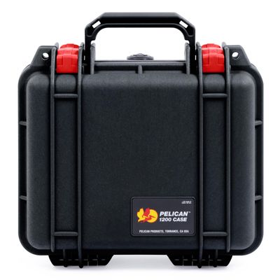 ColorCase Pelican Protector 1200 Case Black - Small Size Waterproof Case with Pick & Pluck Foam & Convoluted Lid Foam - Red Latches