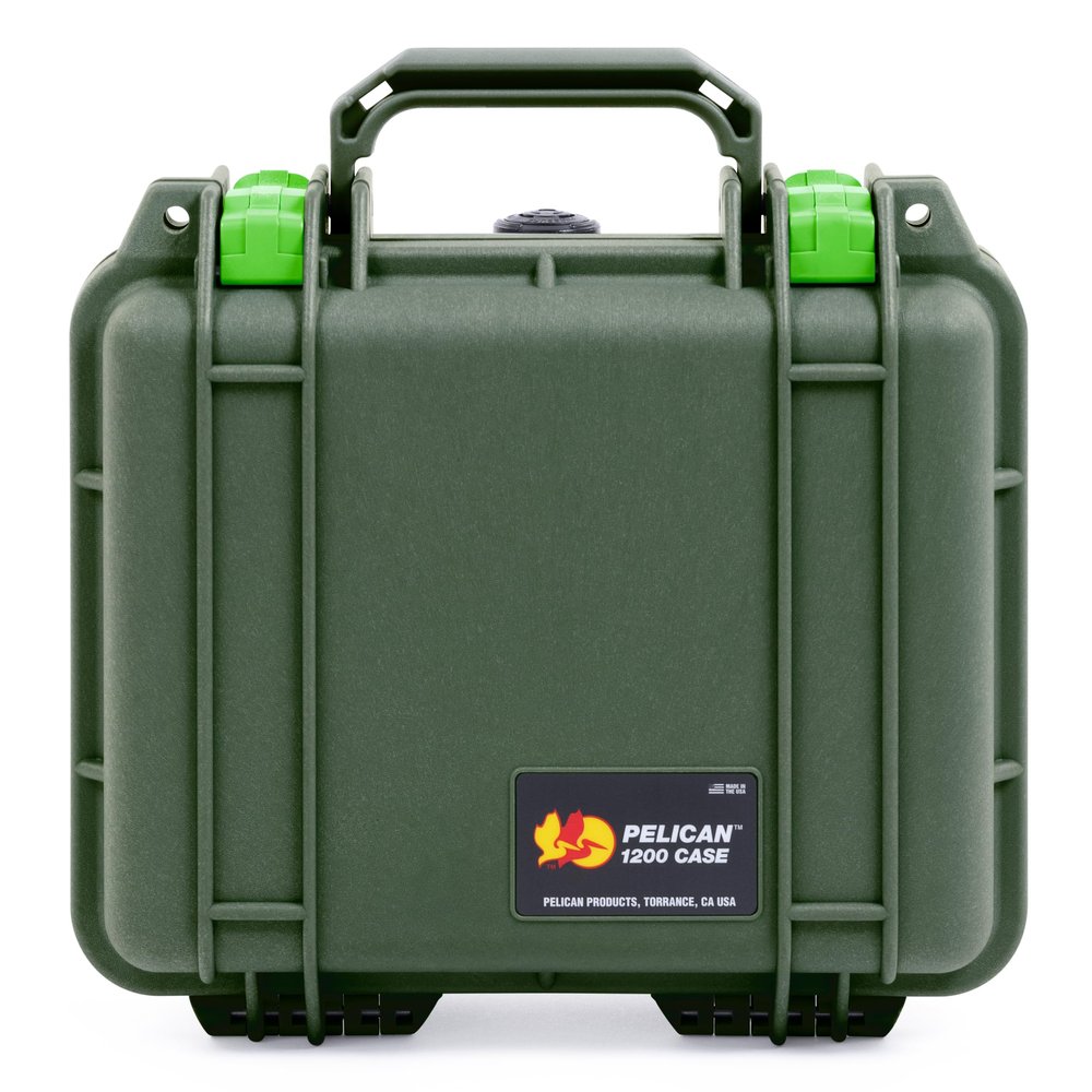 ColorCase Pelican Protector 1200 Case OD Green - Small Size Waterproof Case with Pick & Pluck Foam & Convoluted Lid Foam - Lime Green Latches