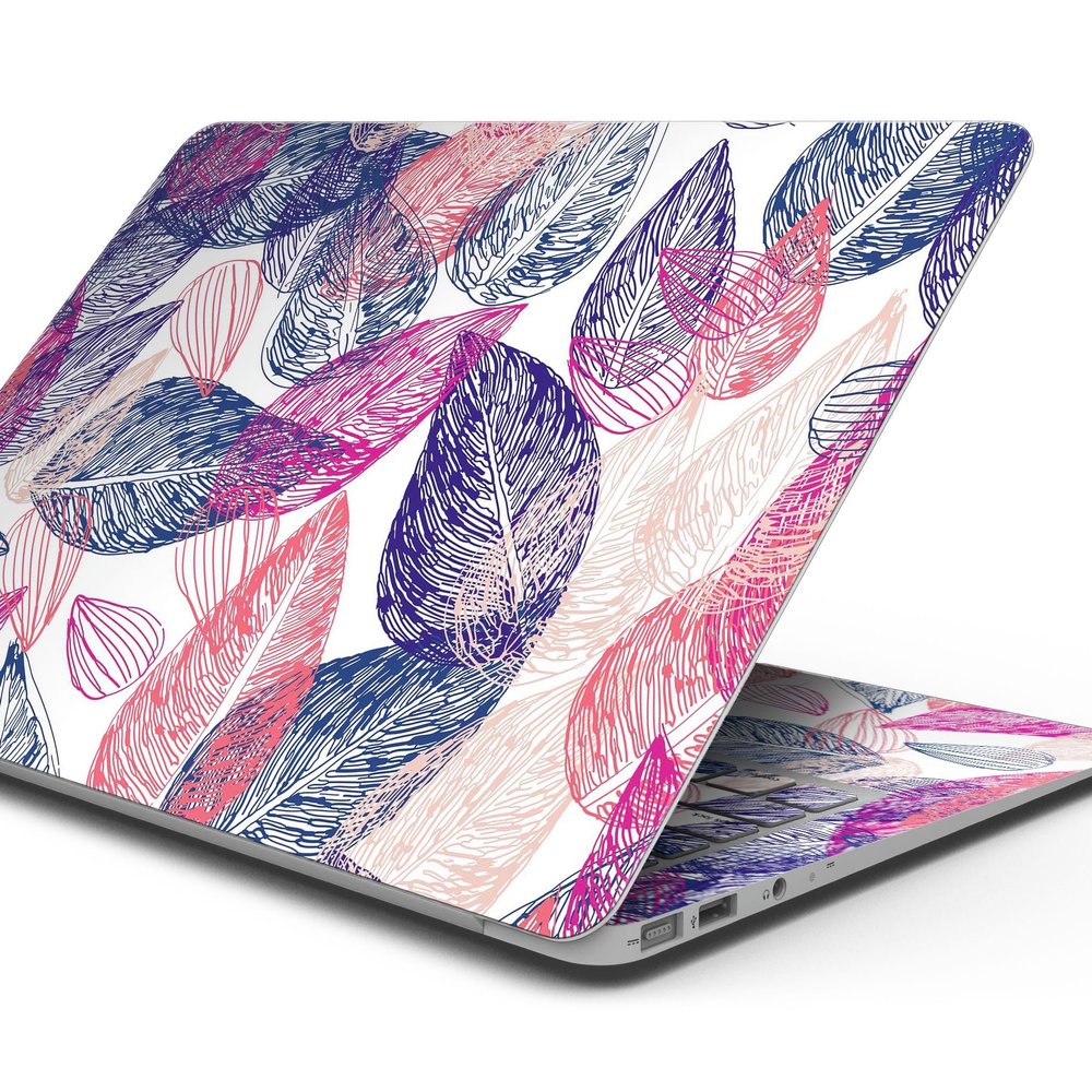 DesignSkinz - Compatible with Pro 13" wo TB (A1708) - Skin Decal Protective Scratch Resistant Vinyl Wrap - Seamless Pink & Blue Color Leaves