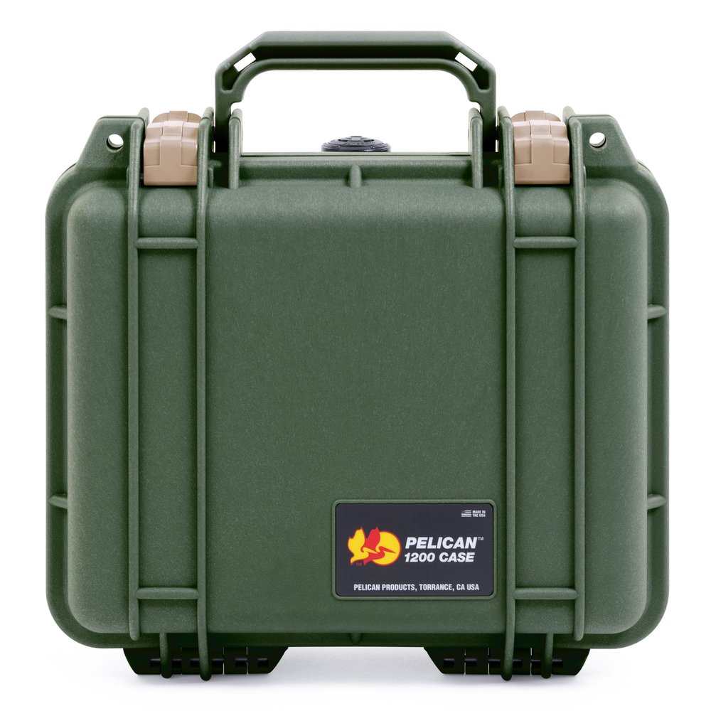 ColorCase Pelican Protector 1200 Case OD Green - Small Size Waterproof Case with Pick & Pluck Foam & Convoluted Lid Foam - Desert Tan Latches