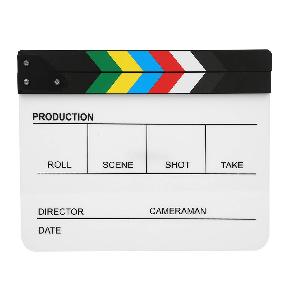 Movie Directors Clapboard, 12"X10" Acrylic Film Cut Action Scene Clapper Board Cut Action Scene Clapper White Film Slate for Photography(Color Striped)