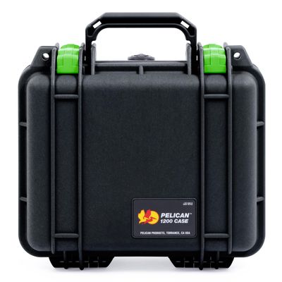 ColorCase Pelican Protector 1200 Case Black - Small Size Waterproof Case with Pick & Pluck Foam & Convoluted Lid Foam - Lime Green Latches