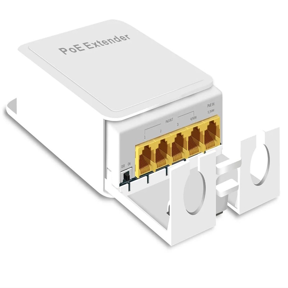 Outdoor 5 Port Gigabit PoE Switch/Extender, IEEE 802.3 af/at PoE Repeater, 10/100/1000Mbps, 1 PoE in 4 PoE Out, Powered by PoE, Wall Mount Waterproof POE Passthrough Switch