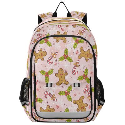BOESI Christmas Gingerbread and Snowflakes laptop backpack travel work backpack multifunctional adjustable shoulder straps suitable for work, travel, leisure for both men and women 17.7"