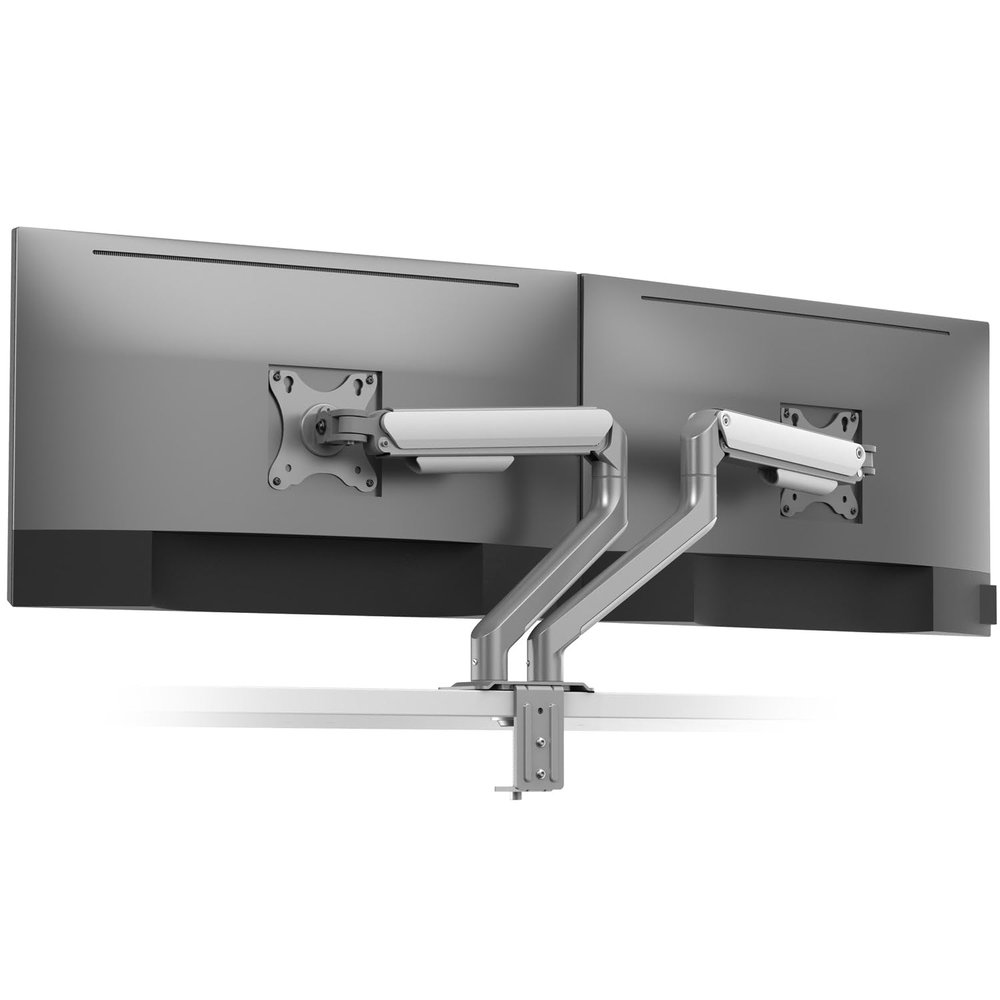 Desky Spring Eco Arm Adjustable Desk Stand for 1732'' Screens Ergonomic VESA-Compatible Support for 2 Displays Space-Saving Articulating Arm Setup in Silver
