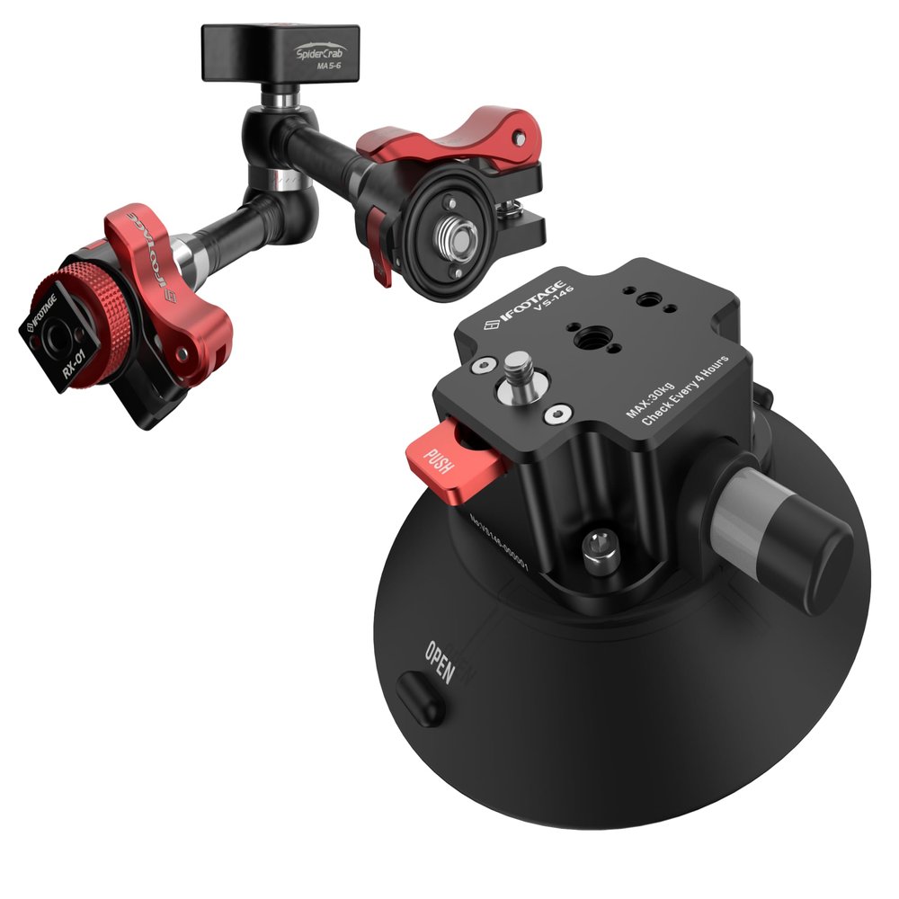 IFOOTAGE Spider Crab Vehicle Suction Cup VS-118,Powerful Suction Cup Camera Car Mount,Magic Arm Clamp MA5-6, 11 Inches Adjustable Friction Power Articulating Magic Arm
