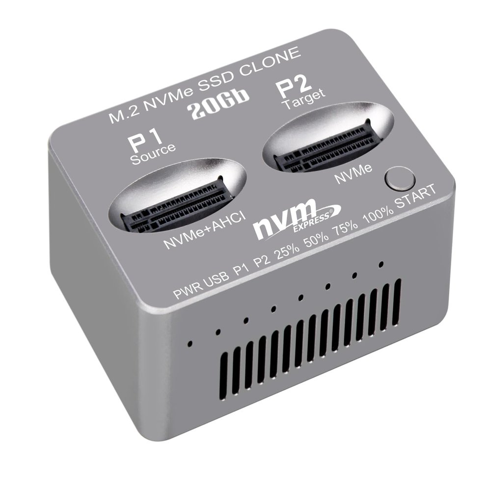 M.2 NVMe SSD Dock AHCI Duplicator Cloner USB3.2 20G SSD Dual-Bay Offline Clone USB C to NVME Docking Station Mobile Hard Drives Dock for Mac Window Linux