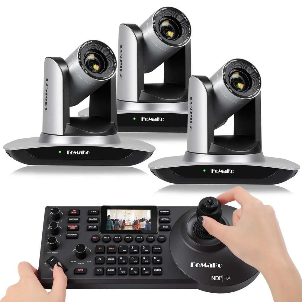 FoMaKo AI Auto Tracking HDMI PTZ Camera 20x Optical Zoom for Church Services Worship Education(3pcs) + KC608 Pro PTZ Controller (FMK12UH Pro x3 + KC608 Pro)