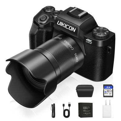 UIKICON Digital Camera for Photography 4K Vlogging Camera 64MP Mirrorless Camera with WiFi, Dual Camera, 52mm Fixed Lens, 4.0" Touch Screen, 32GB SD Card & Camera Bag(W05-Black2)
