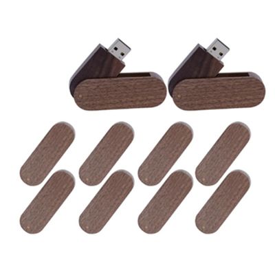 10 PCS Wooden Rotation USB Stick USB3.0 128GB Flash Drive Memory Stick Data Storage (3.0 128GB, Walnut)