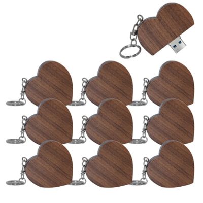 10 PCS USB2.0 16GB Flash Driver USB Memory Thumb Stick Wooden Heart Shape USB Stick (2.0 16GB, Heart Shape-2)