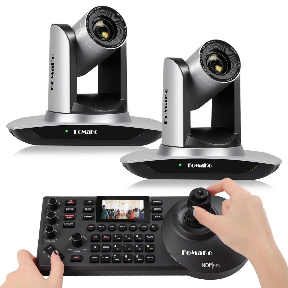 FoMaKo AI Auto Tracking HDMI PTZ Camera 20x Optical Zoom for Church Services Worship Education(2pcs) + KC608 Pro PTZ Controller (FMK12UH Prox2 + KC608 Pro)