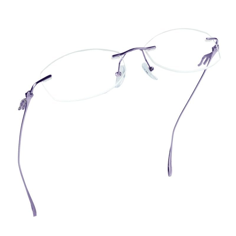 LifeArt Pure Titanium Frame Glasses/Blue Light Blocking Reading Glasses, Reduce Eyestrain, Stylish for Men and Women(Purple,+1.50 Magnification)