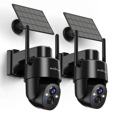 Armorcope 2Pack 2K HD Solar Security Cameras Wireless Outdoor, 360 PTZ View Outdoor Cameras for Home Security,Color Night Vision with Spotlight, 2-Way Audio,Motion Alarm, IP65 Waterproof