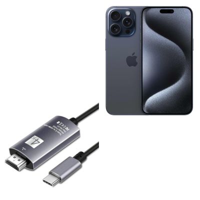 BoxWave Cable Compatible with Apple iPhone 15 Pro Max - SmartDisplay Cable - USB Type-C to HDMI (6 ft), USB C/HDMI Cable - Jet Black