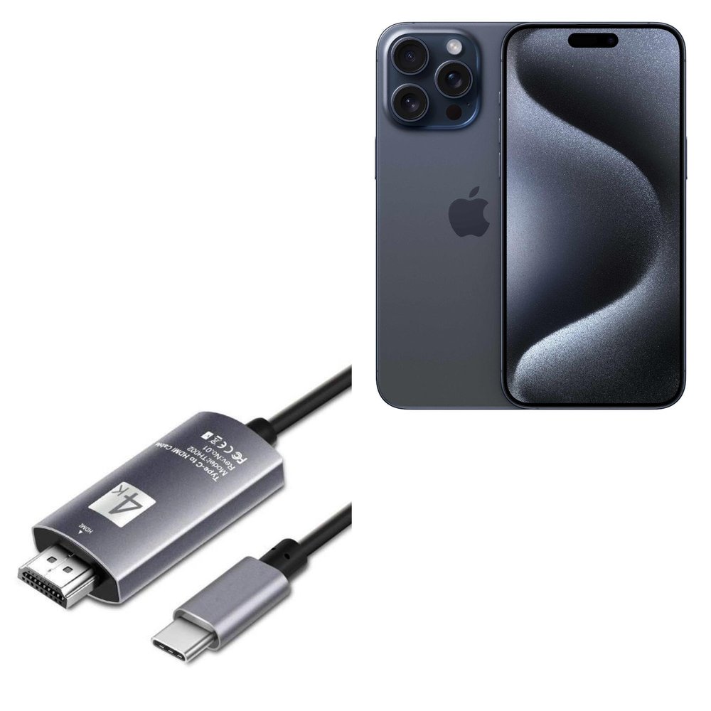 BoxWave Cable Compatible with Apple iPhone 15 Pro Max - SmartDisplay Cable - USB Type-C to HDMI (6 ft), USB C/HDMI Cable - Jet Black