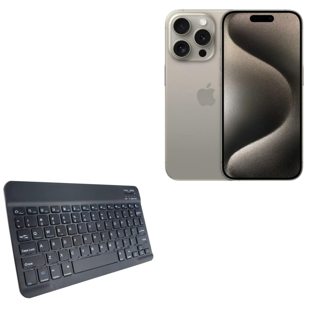 BoxWave Keyboard Compatible with Apple iPhone 15 Pro - SlimKeys Bluetooth Keyboard, Portable Thin with Chiclet-Style Keys - Jet Black