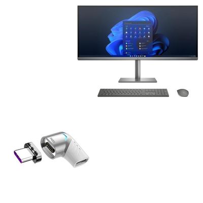 BoxWave Adapter Compatible with HP Envy 34" All-in-One (34-c1070xt) - MagnetoSnap PD Angle Adapter, Magnetic Charging Connector Device Saver - Metallic Silver