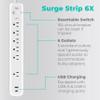 KMC 6-Outlet Surge Protector Power Strip, 1 USB-A & 1 USB-C Port, 840J Power Surge Protectors, 6ft Extension Cord, Flat Plug, White Power Strip Surge Protector, ETL/UL Certified Power Strips, White view 2