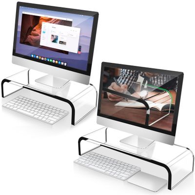 AboveTEK Acrylic Monitor Stand, Premium Large Monitor Riser, Crystal Clear Acrylic Computer Stand Laptop Desk Stand for Home Office Printer TV Screen Keyboard Storage