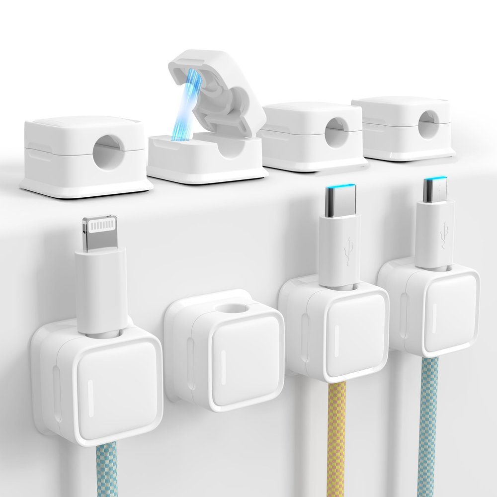 Cord Organizer Holder, 8 Pack Magnetic Desk Cable Clips Management, Hide Phone Charging Cable Keeper, Strong Adhesive Wire Charger Holder for Nightstand, Kitchen Appliances, Office Supplies