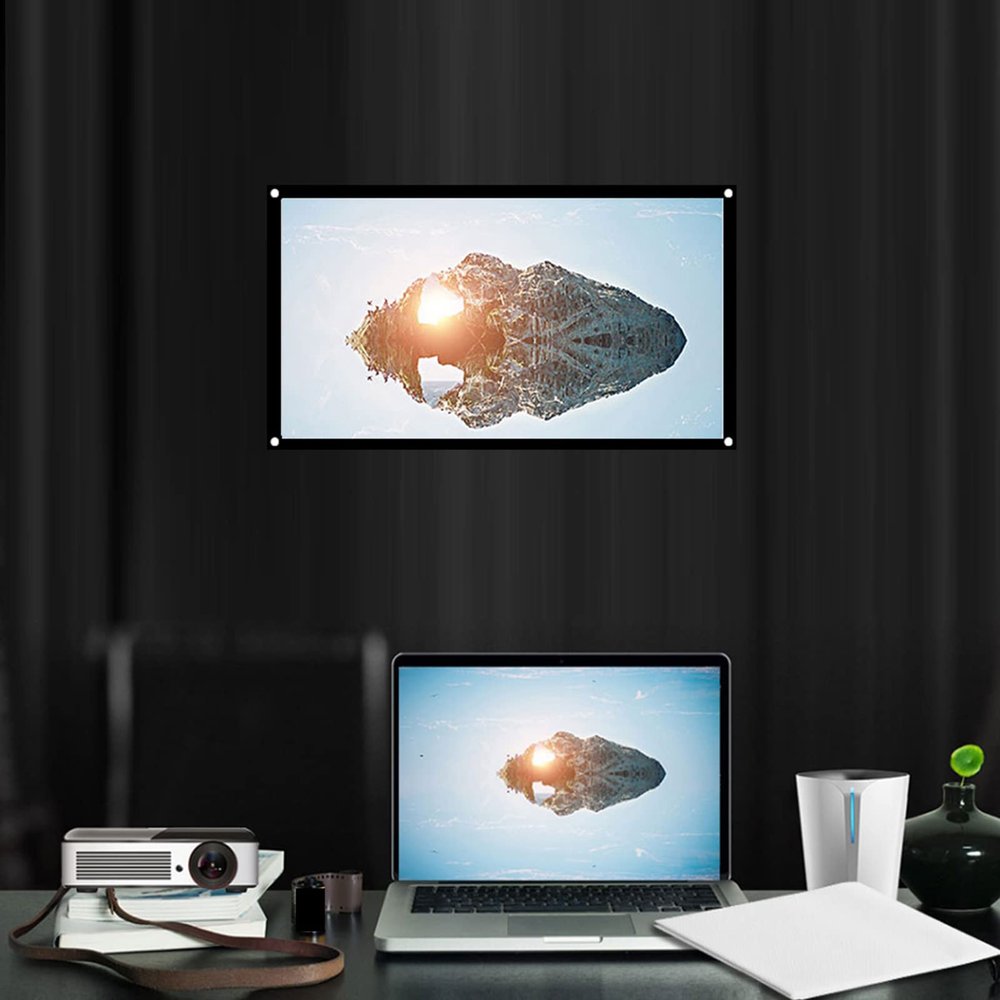 60 Inch Projection, 16:9 Thicken Portable Non Crease Soft White Polyester Projector Curtain Projection Screen (60inch)