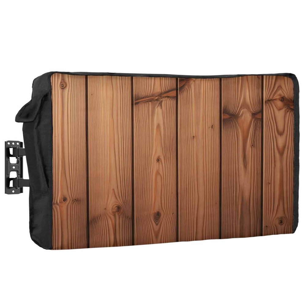 Outdoor TV Cover Waterproof and Weatherproof, Farmhouse Retro Dark Brown Wood Grain Outside TV Cover for 30 to 32 inch LCD LED, Shield TV Display Screen Protector