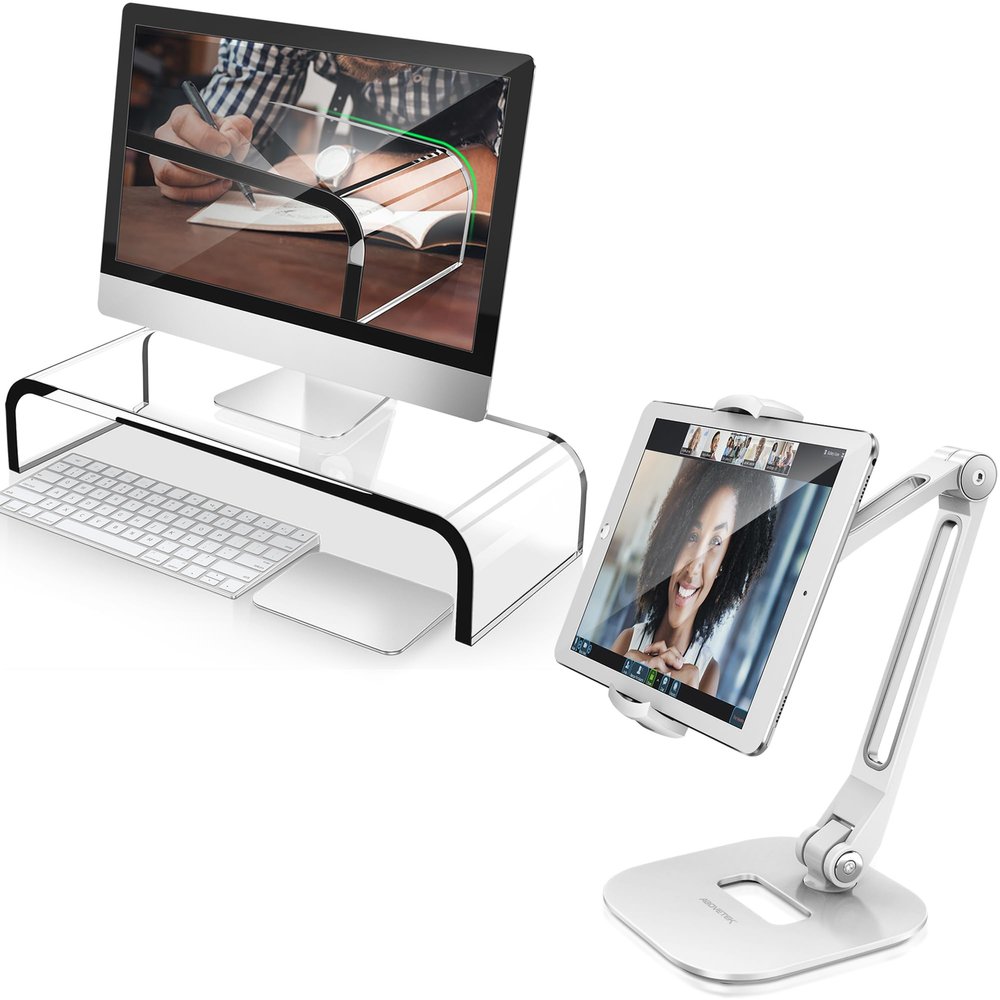 AboveTEK Premium Large Monitor Riser 20 inch & Multi-Angle Adjustable iPad Stand Holder for Business Kiosk Office