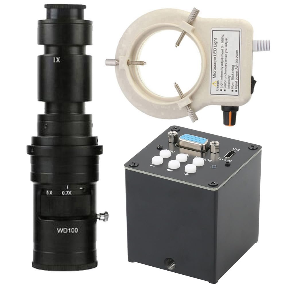 2.0MP 1080P VGA USB Type-c Video Industrial Microscope Camera For Lab Phone PCB BGA CPU Repair Soldering & 500X C-Mount Lens With 56-LED Adjustable Ring Light