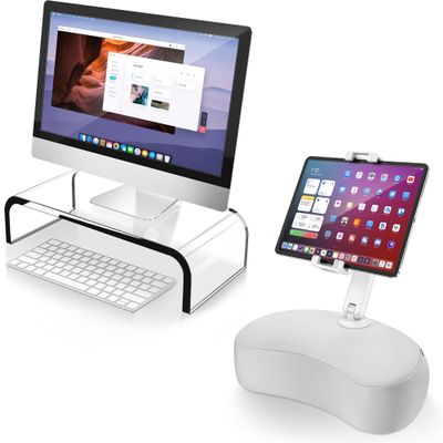 AboveTEK Acrylic Monitor Stand  Clear Monitor Riser & Computer Desk Stand & iPad Pillow Holder for Lap with Soft Bean Bag