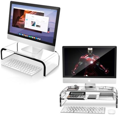 AboveTEK Acrylic Monitor Stand, Clear Monitor Riser & 2-Tier Acrylic Monitor Stand, Premium Acrylic Stand for Home Office, PC TV Stand with Keyboard Storage Heavy Duty Desk Riser