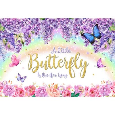 Leowefowa 12x6ft Vinyl A Little Butterfly is on Her Way Baby Shower Backdrop Flower Teal Blue Butterfly with Pink Rose Floral Background Baby Shower Birthday Party Decor Banner Photo Props