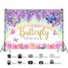 Leowefowa 12x6ft Vinyl A Little Butterfly is on Her Way Baby Shower Backdrop Flower Teal Blue Butterfly with Pink Rose Floral Background Baby Shower Birthday Party Decor Banner Photo Props view 2