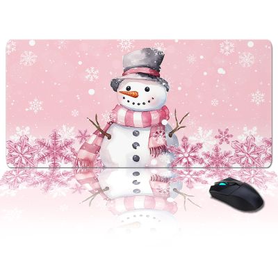 Christmas Oversized Gaming Mouse Pad, Christmas Pink Snowflake Elf Snowman Desk Mat for Home Office Extended XXL Computer Mouse Pad with Non-Slip Backing for Laptop Desktop Keyboard,35x15 inch