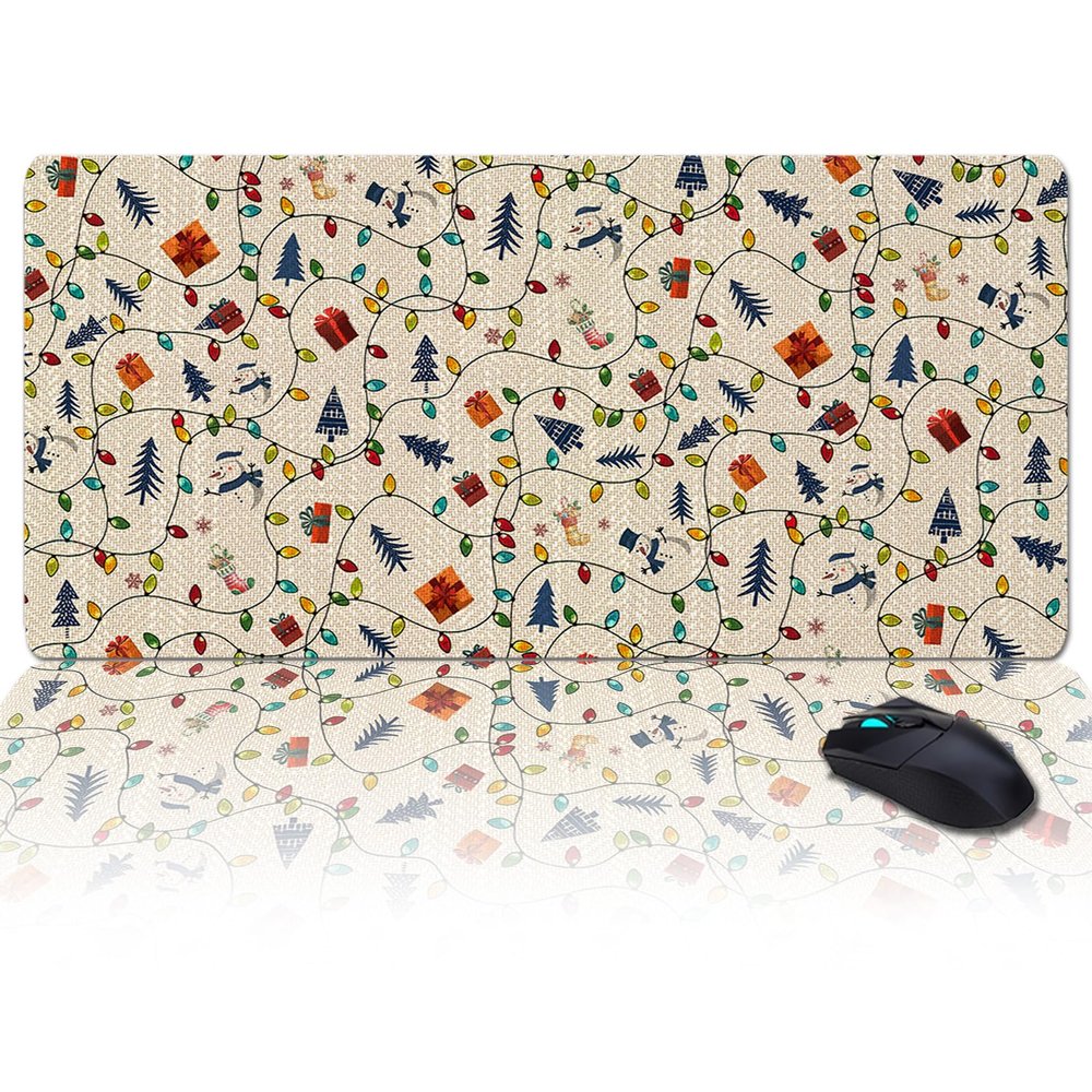 Christmas Oversized Gaming Mouse Pad, Christmas Socks Snowman Xmas Tree Gift Box Desk Mat for Home Office Extended XXL Computer Mouse Pad with Non-Slip Backing for Laptop Desktop Keyboard,35x15 inch