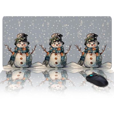 Christmas Oversized Gaming Mouse Pad, Blue Christmas Snowman Watercolor Desk Mat for Home Office Extended XXL Computer Mouse Pad with Non-Slip Backing for Laptop Desktop Keyboard,35x15 inch
