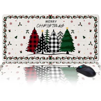 Oversized Gaming Mouse Pad, Merry Christmas Green Black Xmas Tree Floral Border Desk Mat for Home Office Extended XXL Computer Mouse Pad with Non-Slip Backing for Laptop Desktop Keyboard,35x15 inch
