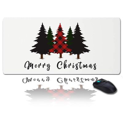Christmas Oversized Gaming Mouse Pad, Merry Christmas Red Checked Christmas Tree Desk Mat for Home Office Extended XXL Computer Mouse Pad with Non-Slip Backing for Laptop Desktop Keyboard,35x15 inch