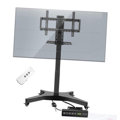 THEGA Motorized TV Mount Fit - Motorized TV Lift with Wheels, Motorized Height Adjustable TV Cart for 32 to 75 Inch Screens, Floor Rolling Stand with Locking Wheels for Home Office
