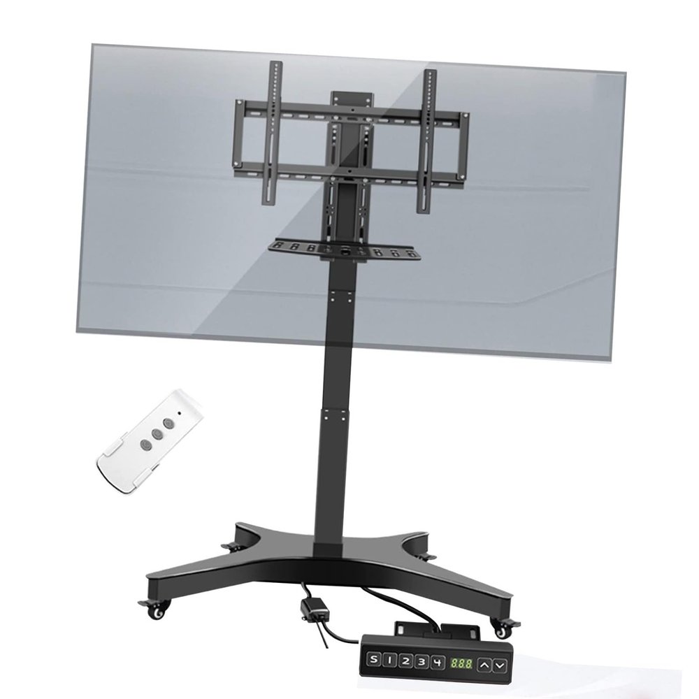 THEGA Motorized TV Mount Fit - Motorized TV Lift with Wheels, Motorized Height Adjustable TV Cart for 32 to 75 Inch Screens, Floor Rolling Stand with Locking Wheels for Home Office