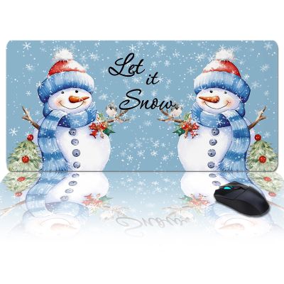 Oversized Gaming Mouse Pad, Merry Christmas Snowman in Blue Scarf and Hat Snomwflake Desk Mat for Home Extended XXL Computer Mouse Pad with Non-Slip Backing for Laptop Desktop Keyboard,35x15 inch