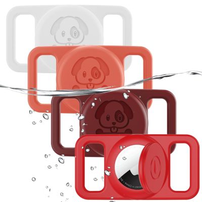 4 Pack Waterproof AirTag Dog Collar Holder Compatible with Apple AirTag, Silicone Hidden Loop Holder for Airtag Tracker, Anti-Lost Dog Collar Air Tag Accessories(Orange,White,Red,Dark Red)