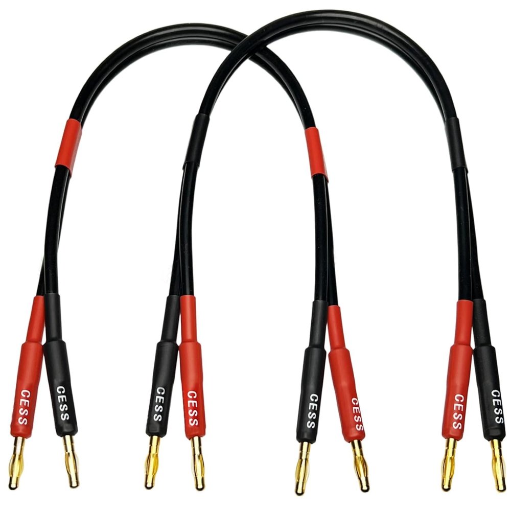 CNCESS CESS-037-2f Banana Plug Male to Male Speaker Cable 12 Gauge 680 Strand Count Silicone Soft Wire, 2 Cables (2 FEET)