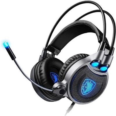 LEONYS Gaming Headset with Microphone,Head Set Gaming Headsets with Surround Sound Stereo, Headset with Noise Canceling Mic & LED Light Headset with Headset Stand Accessories (Color : Blue)