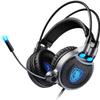 LEONYS Gaming Headset with Microphone,Head Set Gaming Headsets with Surround Sound Stereo, Headset with Noise Canceling Mic & LED Light Headset with Headset Stand Accessories (Color : Blue) view 1