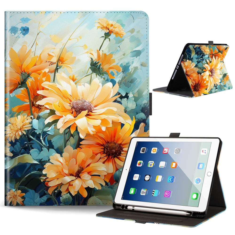 Anpredo Case for iPad 9/8/7 Gen 10.2 Inch with Pencil Holder, Auto Wake/Sleep, Magnetic Clasp, Cover for Apple iPad 9th/8th/7th 2021/2020/2019, Chrysanthemum
