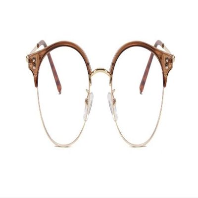 VENOAL Blue Light Blocking Anti-Ultraviolet Round Large Metal Computer Reader Presbyopia Glasses Plain Glasses (Color : Tea-Gold, Size : +100)
